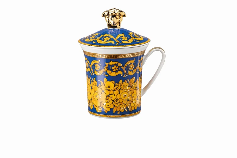 Rosenthal Versace 30 Jahre - Becher mit Deckel 'Floralia Blue - 2000'
