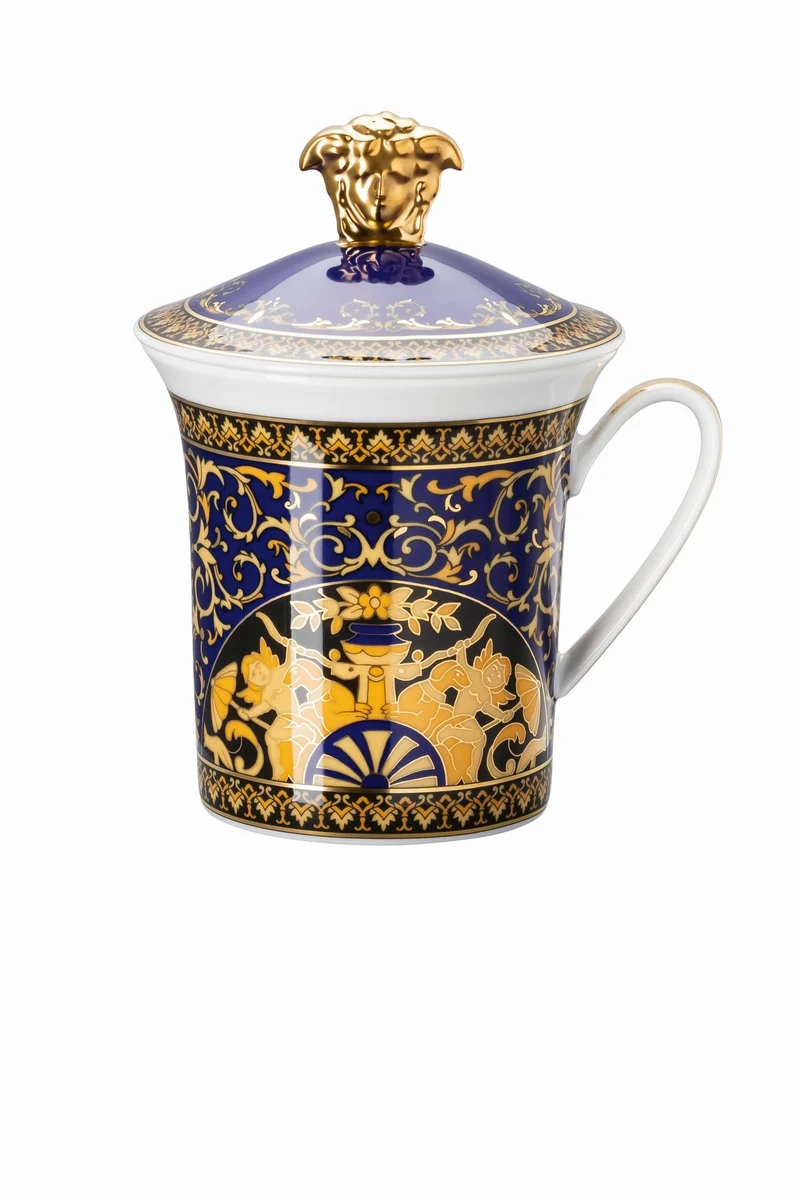 Rosenthal Versace 30 Jahre - Becher mit Deckel 'Medusa blau - 2001'