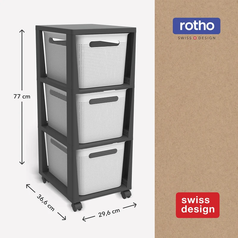 Rotho Brisen Schubladen Organizer Schubladenbox 3 x 16 L Rollcontainer Weiß