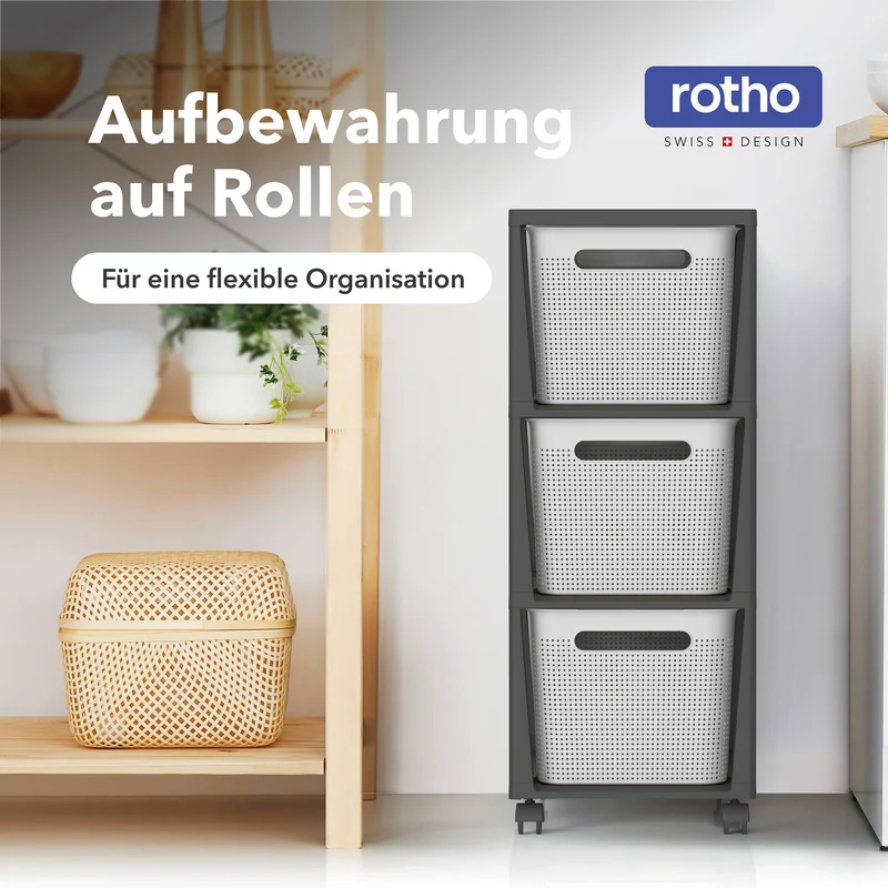 Rotho Brisen Schubladen Organizer Schubladenbox 3 x 16 L Rollcontainer Weiß