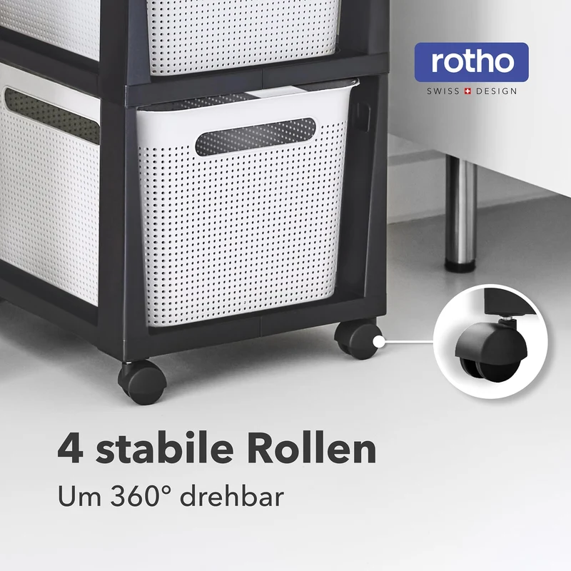 Rotho Brisen Schubladen Organizer Schubladenbox 3 x 16 L Rollcontainer Weiß