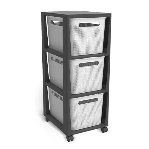 Rotho Brisen Schubladen Organizer Schubladenbox 3 x 16 L Rollcontainer Weiß