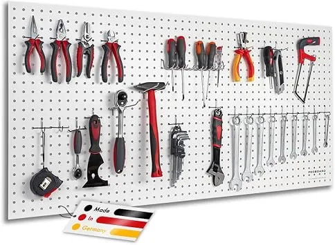 Pegboard 1 St. Werkzeugwand aus Holz (MDF) 120 x 60 x 0,5 cm - Lochung Ø7 mm Lochabstand 25,4 mm - weiß lackiert - Made in Germany