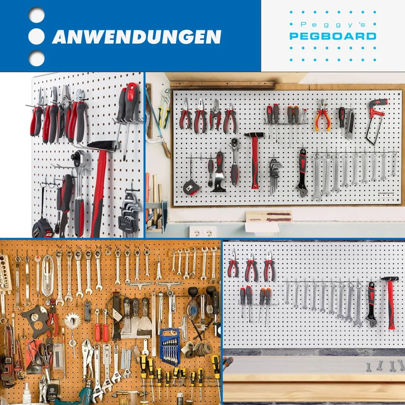 Pegboard 1 St. Werkzeugwand aus Holz (MDF) 120 x 60 x 0,5 cm - Lochung Ø7 mm Lochabstand 25,4 mm - weiß lackiert - Made in Germany