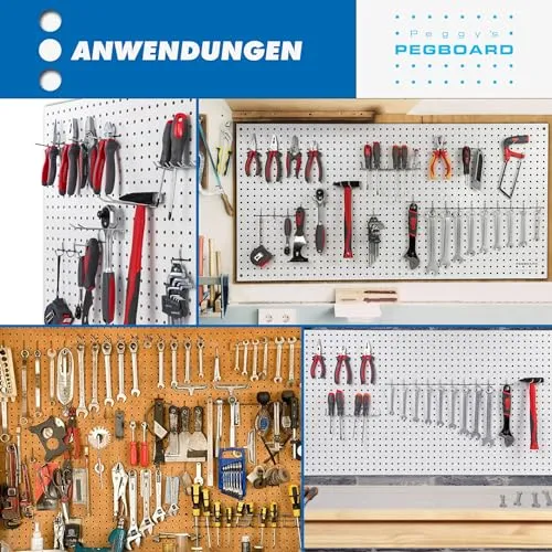 Pegboard 1 St. Werkzeugwand aus Holz (MDF) 120 x 60 x 0,5 cm - Lochung Ø7 mm Lochabstand 25,4 mm - weiß lackiert - Made in Germany