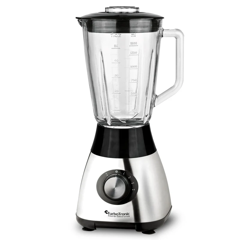 TurboTronic Standmixer mit 1,5L Glasbehälter 1200W Edelstahl silber, Smoothie Maker, Ice Crush Funktion, Blender