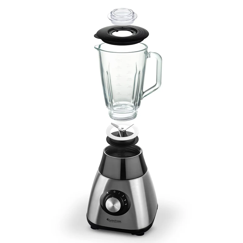TurboTronic Standmixer mit 1,5L Glasbehälter 1200W Edelstahl silber, Smoothie Maker, Ice Crush Funktion, Blender