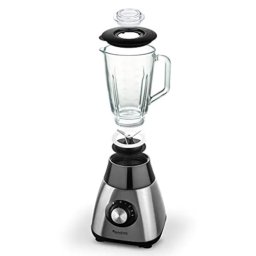 TurboTronic Standmixer mit 1,5L Glasbehälter 1200W Edelstahl silber, Smoothie Maker, Ice Crush Funktion, Blender