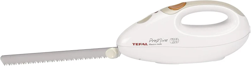 Tefal Elektrisches Messer, 100 Watt, Edelstahlklinge, geeignet für Tiefkühl-Gut, Elektromesser in weiß/greige, 8523.31