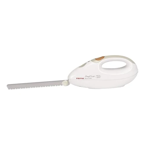 Tefal Elektrisches Messer, 100 Watt, Edelstahlklinge, geeignet für Tiefkühl-Gut, Elektromesser in weiß/greige, 8523.31