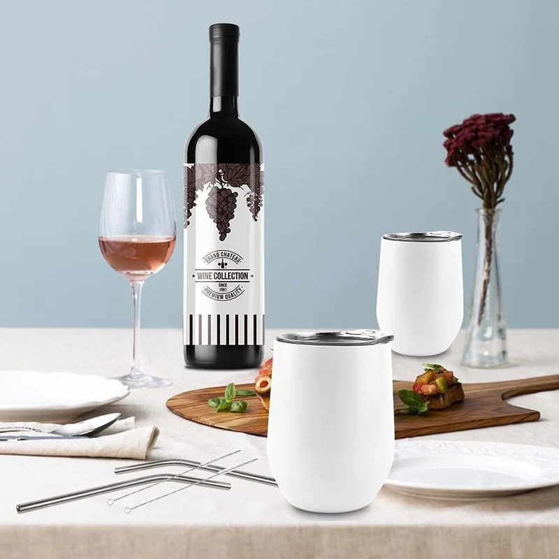 2 Stück Weinbecher Edelstahl, 12 OZ Thermotasse mit Deckel,Weinbecher To Go