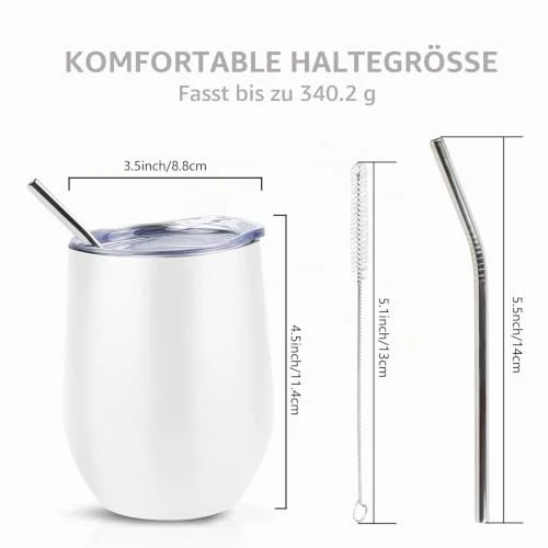 2 Stück Weinbecher Edelstahl, 12 OZ Thermotasse mit Deckel,Weinbecher To Go