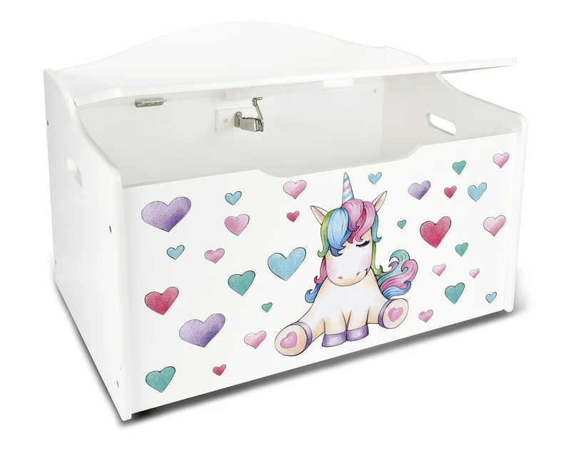 Leomark Kindertruhenbank aus Holz, Kinderbank mit Einhorn-Motiv