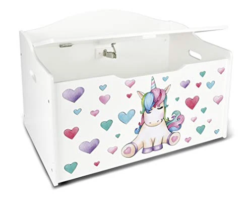 Leomark Kindertruhenbank aus Holz, Kinderbank mit Einhorn-Motiv
