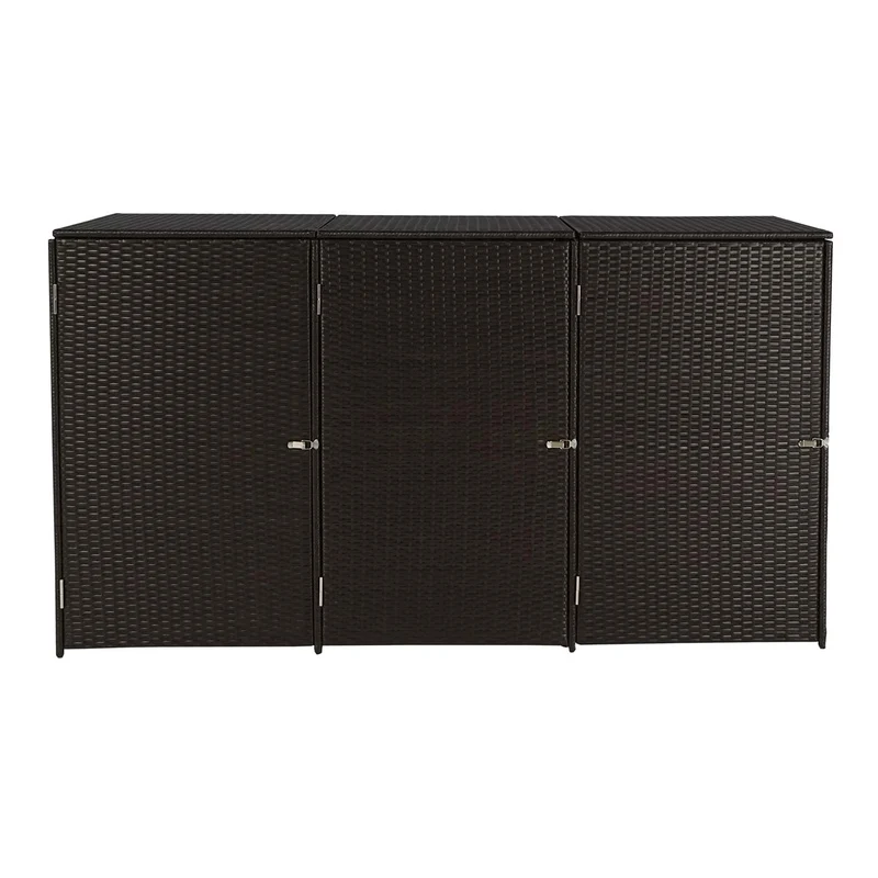 Mendler 3er-Mülltonnenverkleidung HWC-E25 Poly-Rattan 3x120l - braun
