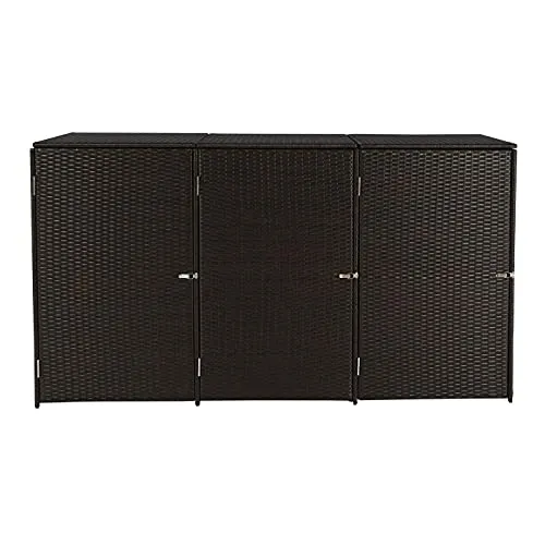 Mendler 3er-Mülltonnenverkleidung HWC-E25 Poly-Rattan 3x120l - braun