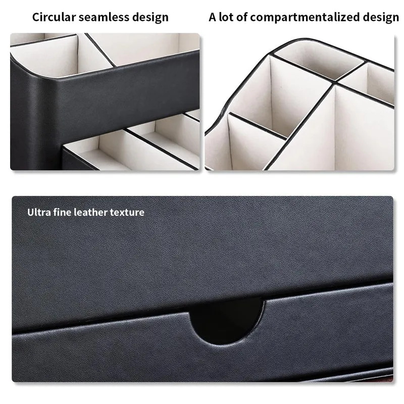 KINGFOM Büro Schreibtisch Organizer Mit 5 Fächern & Schubladen, Multifunktionales Ordnungssystem - Stiftehalter für Schreibtisch Organisation in Büro, Zuhause, Schule (Schwarz)