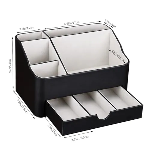 KINGFOM Büro Schreibtisch Organizer Mit 5 Fächern & Schubladen, Multifunktionales Ordnungssystem - Stiftehalter für Schreibtisch Organisation in Büro, Zuhause, Schule (Schwarz)