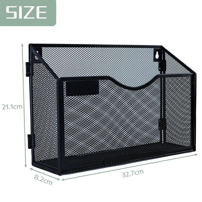1-stöckiger A4-Netzhalter zum Aufhängen an der Wand, Zeitschriftenhalter, Brief-Organizer, Zeitschriften-Aufbewahrung, langlebiges Metallgeflecht, Schwarz