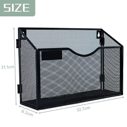 1-stöckiger A4-Netzhalter zum Aufhängen an der Wand, Zeitschriftenhalter, Brief-Organizer, Zeitschriften-Aufbewahrung, langlebiges Metallgeflecht, Schwarz