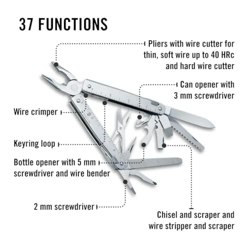 Victorinox Multifunktionstool, Swiss Tool X Plus, Taschen Werkzeug, 38 Funktionen, Kombi-Spitzzange, Feststellklinge, Leder-Etui