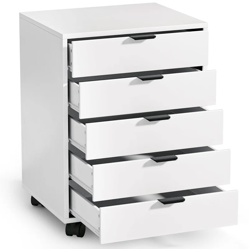 ELUCHANG Schubladenschrank, Rollcontainer, Mobiler Aktenschrank mit 5 Schubladen, Unter Schreibtisch SchrankBüro, Schubladenkommode für Zuhause Büro, Homeoffice, Weiß