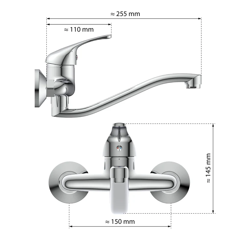 EISL NI161EUCR EUROPA Wandwasserhahn Chrom, Wand-Spültischarmatur 360°, ideal für Doppelspülbecken, Wasserhahn Wandmontage, Wandarmatur für Küche/Ausgussbecken, Mischbatterie für Wandmontage