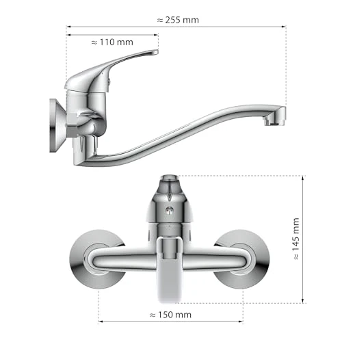 EISL NI161EUCR EUROPA Wandwasserhahn Chrom, Wand-Spültischarmatur 360°, ideal für Doppelspülbecken, Wasserhahn Wandmontage, Wandarmatur für Küche/Ausgussbecken, Mischbatterie für Wandmontage