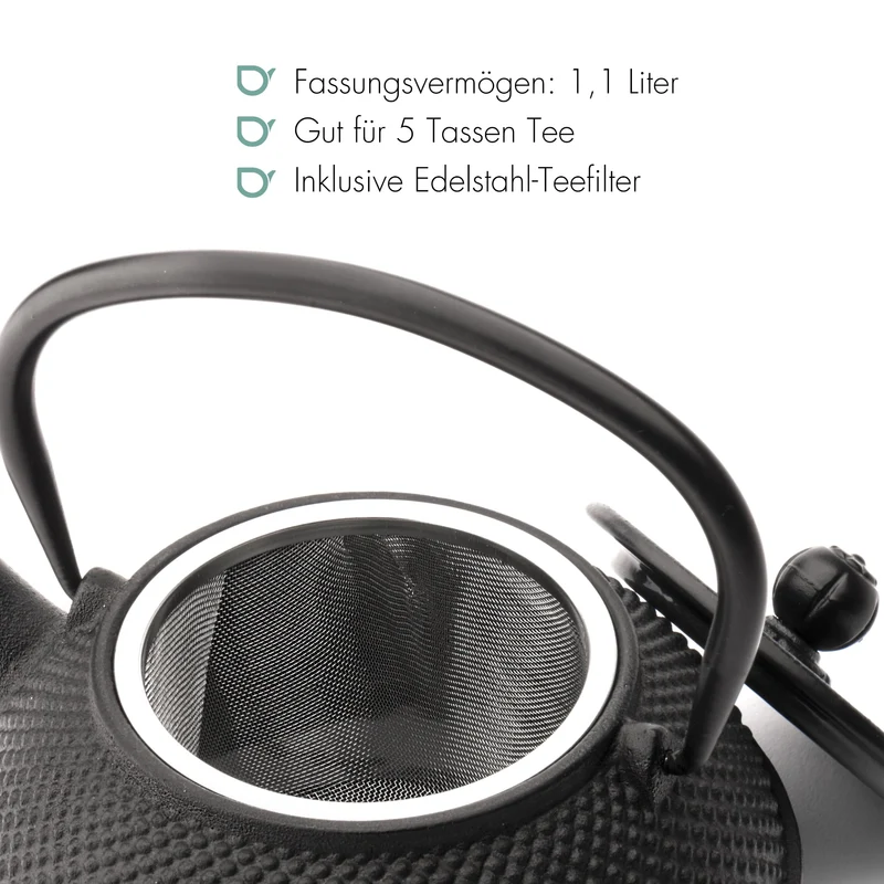 Bredemeijer Japanische Teekanne mit Siebeinsatz Jang 1,1 Liter- Schwarz
