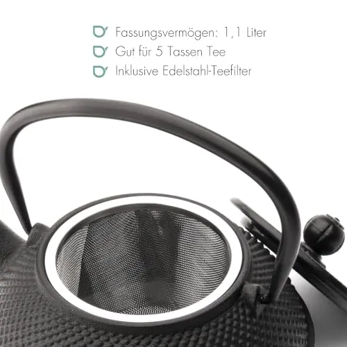 Bredemeijer Japanische Teekanne mit Siebeinsatz Jang 1,1 Liter- Schwarz