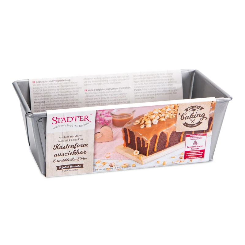 Städter "We Love Baking" Kastenform ausziehbar Metall Silber