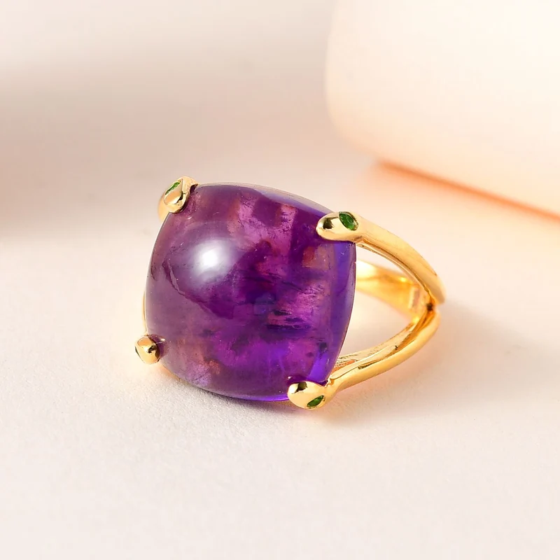 GP Spezial Kollektion - Afrikanischer Amethyst, Kanchanaburi Blauer Saphir Ringe 925 Silber Gelbgold Vermeil ca. 14.25 ct