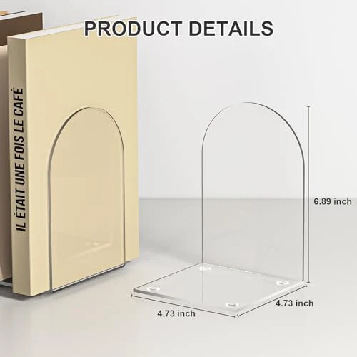 Acryl Buchstützen, 4 Stück für Regale, Bücherregale und Schreibtisch-Organizer - Klare, Transparente Stützen für Bücher und Heimbürobedarf