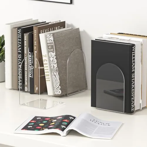 Acryl Buchstützen, 4 Stück für Regale, Bücherregale und Schreibtisch-Organizer - Klare, Transparente Stützen für Bücher und Heimbürobedarf