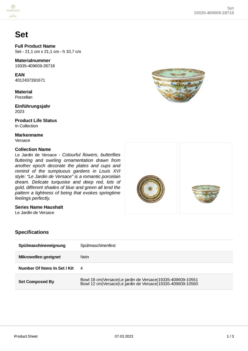Rosenthal Versace - Le jardin de Versace 'Bowl-Set 4-teilig' 2023
