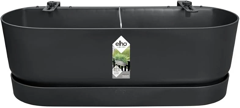 elho Greenville Easy Balcony 52 Blumentopf Balkon - Übertopf für Balkon - 100% recyceltes Plastik - Ø 52.0 x H 19.4 cm - Living Schwarz