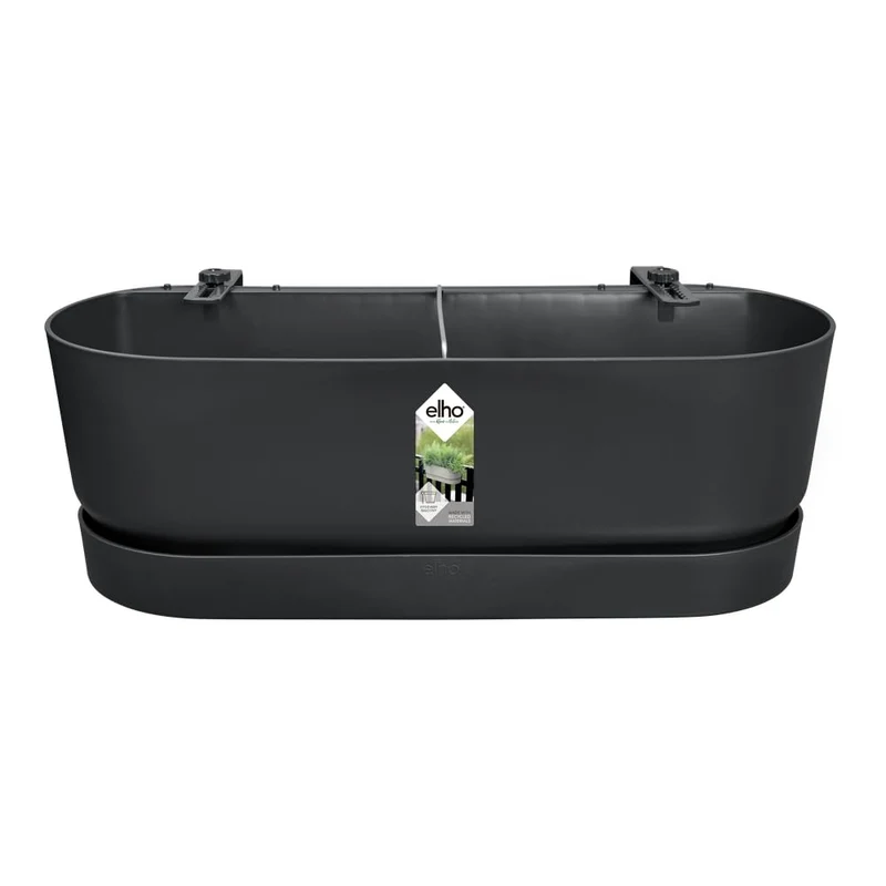 elho Greenville Easy Balcony 52 Blumentopf Balkon - Übertopf für Balkon - 100% recyceltes Plastik - Ø 52.0 x H 19.4 cm - Living Schwarz