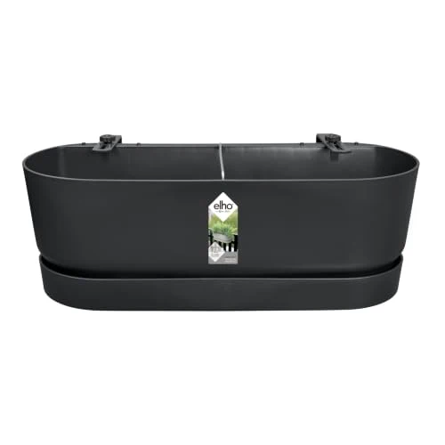 elho Greenville Easy Balcony 52 Blumentopf Balkon - Übertopf für Balkon - 100% recyceltes Plastik - Ø 52.0 x H 19.4 cm - Living Schwarz