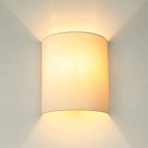 Licht-Erlebnisse Wandleuchte Weiß Creme, Stoff Lampenschirm, Wandlampe E27, H:23 cm, Up Down Leuchte, blendarm, gemütlich, Wohnzimmer, Wandlampe Schlafzimmer