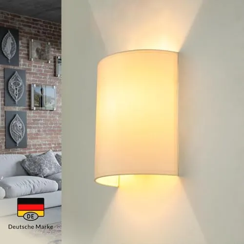 Licht-Erlebnisse Wandleuchte Weiß Creme, Stoff Lampenschirm, Wandlampe E27, H:23 cm, Up Down Leuchte, blendarm, gemütlich, Wohnzimmer, Wandlampe Schlafzimmer