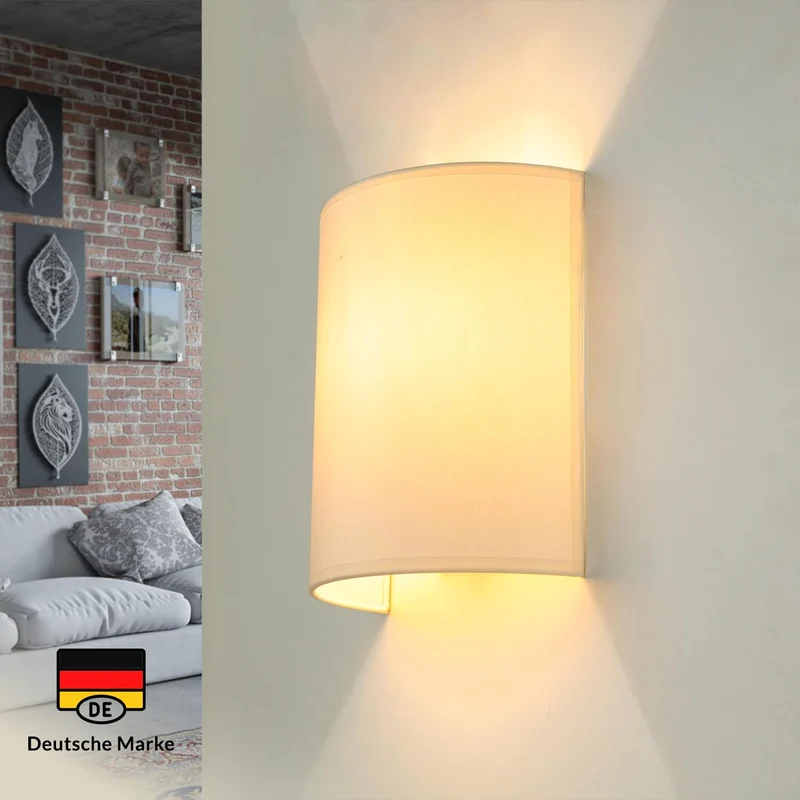 Licht-Erlebnisse Wandleuchte Weiß Creme, Stoff Lampenschirm, Wandlampe E27, H:23 cm, Up Down Leuchte, blendarm, gemütlich, Wohnzimmer, Wandlampe Schlafzimmer