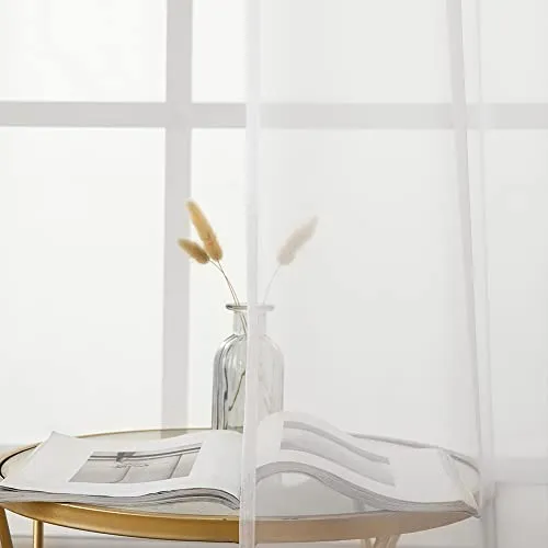 MIULEE Vorhänge Gardinen, Stangendurchzug Weiß, 2er Set 245x140cm aus Voile