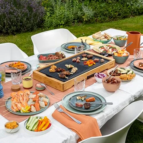 Tristar BP-2641 Bambus XL-Kombinierter Grill mit Teppanyaki-51 x 25,4 cm