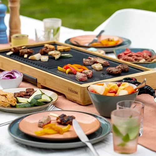 Tristar BP-2641 Bambus XL-Kombinierter Grill mit Teppanyaki-51 x 25,4 cm