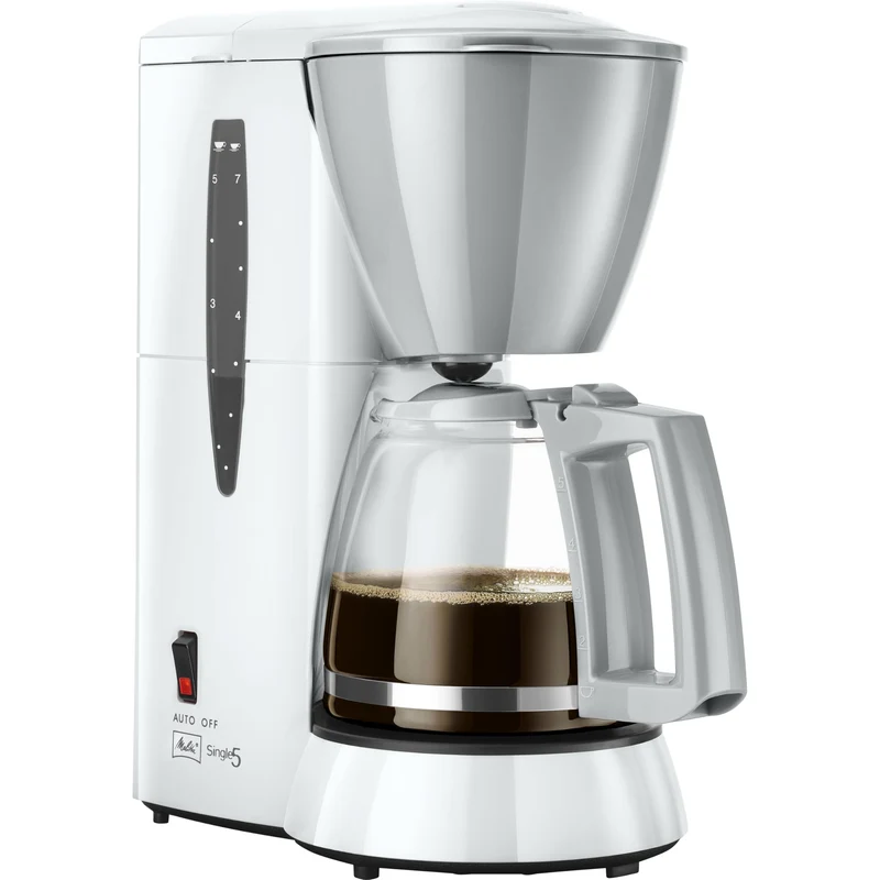 Melitta Single 5 – kleine Filterkaffeemaschine mit Glaskanne, für bis zu 5 Tassen Kaffee, in Weiß