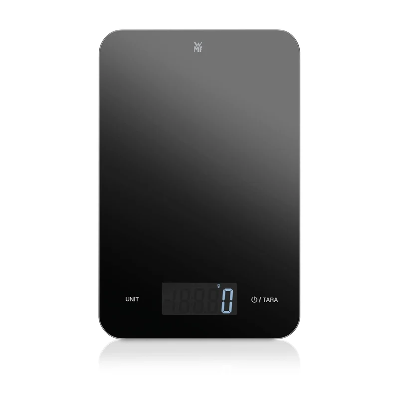 WMF Digitale Küchenwaage schwarz 23 x 15 x 2 cm, Backwaage, Haushaltswaage, Küchenwaage digital, Sicherheitsglas, grammgenau, Tara-Funktion, 5kg Maximalgewicht, schwarz