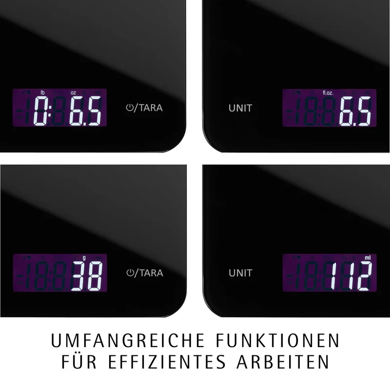 WMF Digitale Küchenwaage schwarz 23 x 15 x 2 cm, Backwaage, Haushaltswaage, Küchenwaage digital, Sicherheitsglas, grammgenau, Tara-Funktion, 5kg Maximalgewicht, schwarz