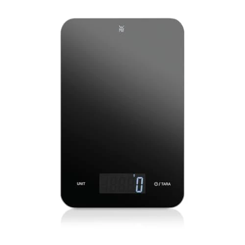 WMF Digitale Küchenwaage schwarz 23 x 15 x 2 cm, Backwaage, Haushaltswaage, Küchenwaage digital, Sicherheitsglas, grammgenau, Tara-Funktion, 5kg Maximalgewicht, schwarz