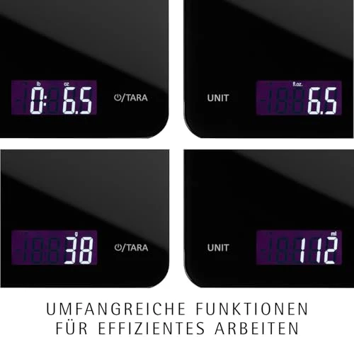WMF Digitale Küchenwaage schwarz 23 x 15 x 2 cm, Backwaage, Haushaltswaage, Küchenwaage digital, Sicherheitsglas, grammgenau, Tara-Funktion, 5kg Maximalgewicht, schwarz