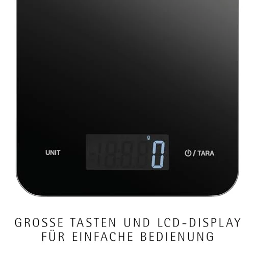 WMF Digitale Küchenwaage schwarz 23 x 15 x 2 cm, Backwaage, Haushaltswaage, Küchenwaage digital, Sicherheitsglas, grammgenau, Tara-Funktion, 5kg Maximalgewicht, schwarz